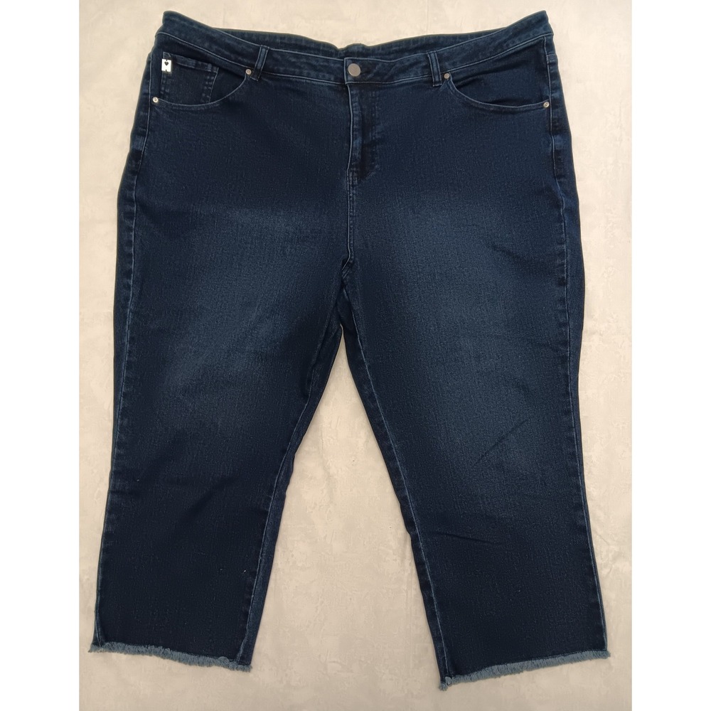 Belle by Kim Gravel Womens 26WT Dark Wash Frayed Hem Crop Jeans A601117 Blue